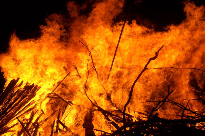 Bonfire against black background